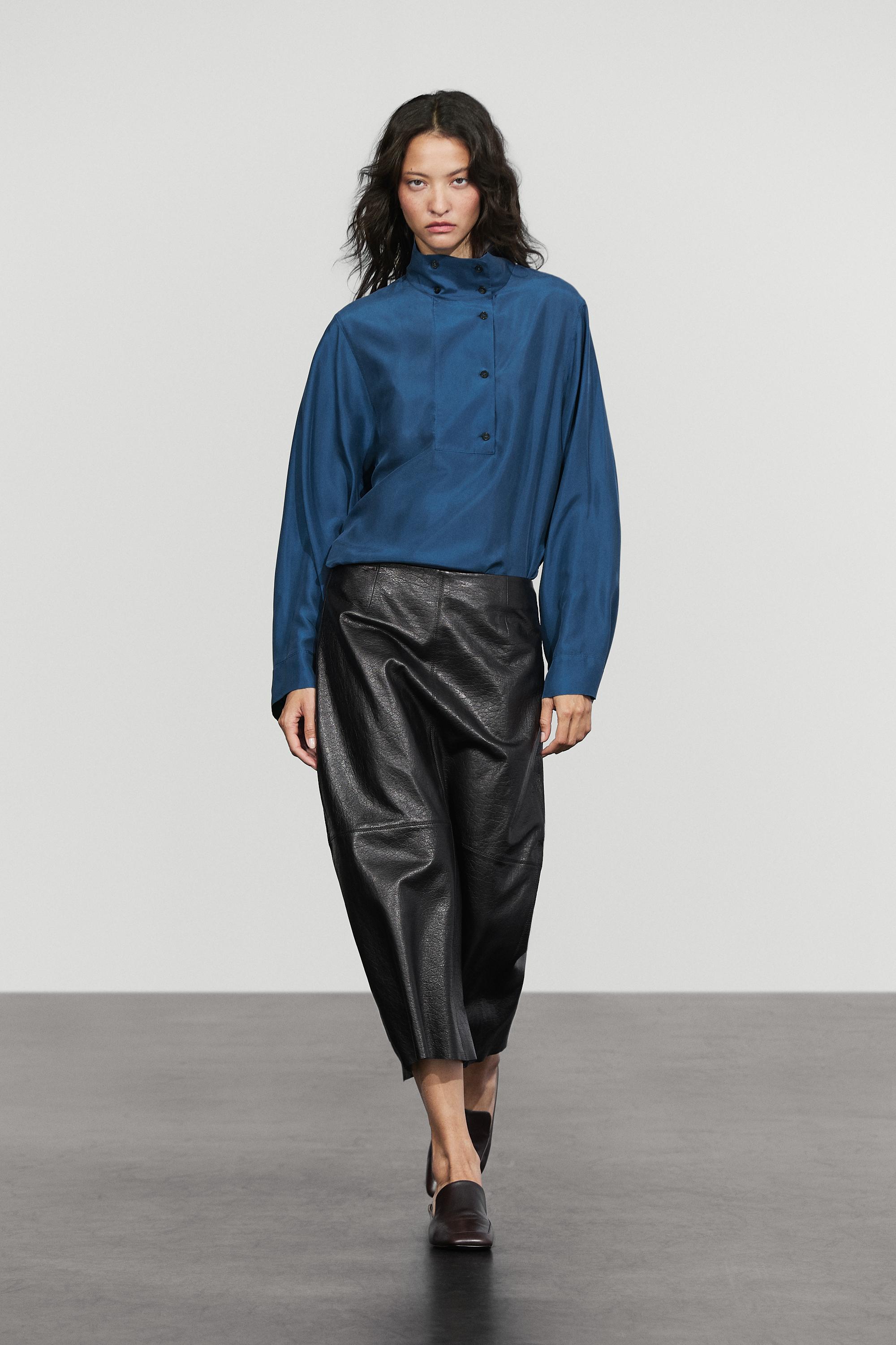 100% mulberry silk high-collar shirt